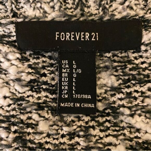 Forever 21 Black White Cardigan Sweater Open Front Women Size Large Midi Length - Picture 4 of 4